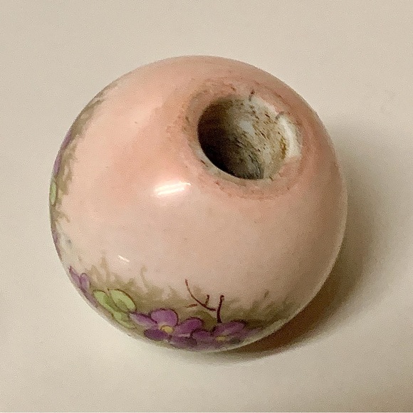 Early Mid Century Floral Bow Hand Painted Porcelain Cane Topper Ball Handle - Picture 4 of 16